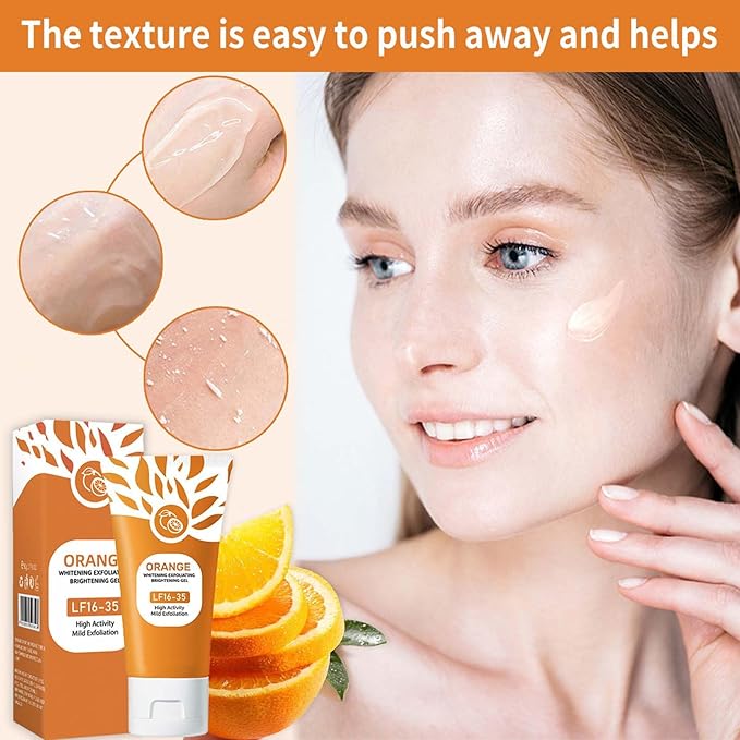Orange Whitening Exfoliating Brightening Gel – Orange Extract Face Scrub for Dead Skin Removal, Pore Cleansing & Glowing Radiant Skin