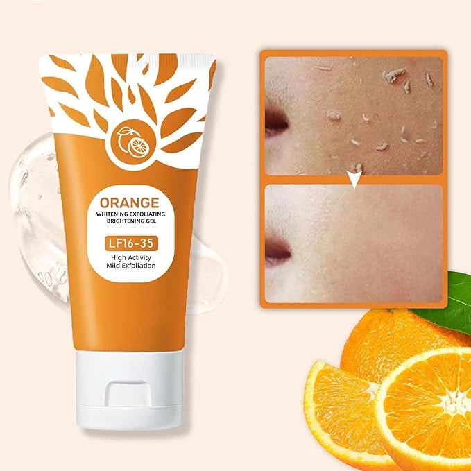 Orange Whitening Exfoliating Brightening Gel – Orange Extract Face Scrub for Dead Skin Removal, Pore Cleansing & Glowing Radiant Skin
