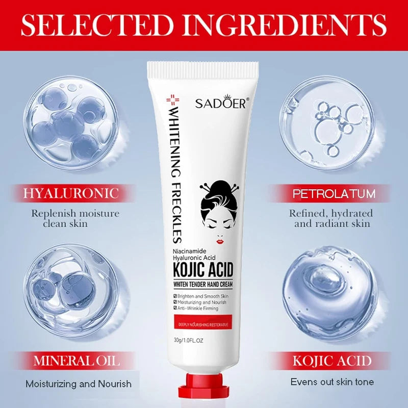 SADOER Kojic Acid Hand Cream for Dry Skin – Deep Moisturizing Hand Repair Cream for Soft, Smooth & Hydrated Hands